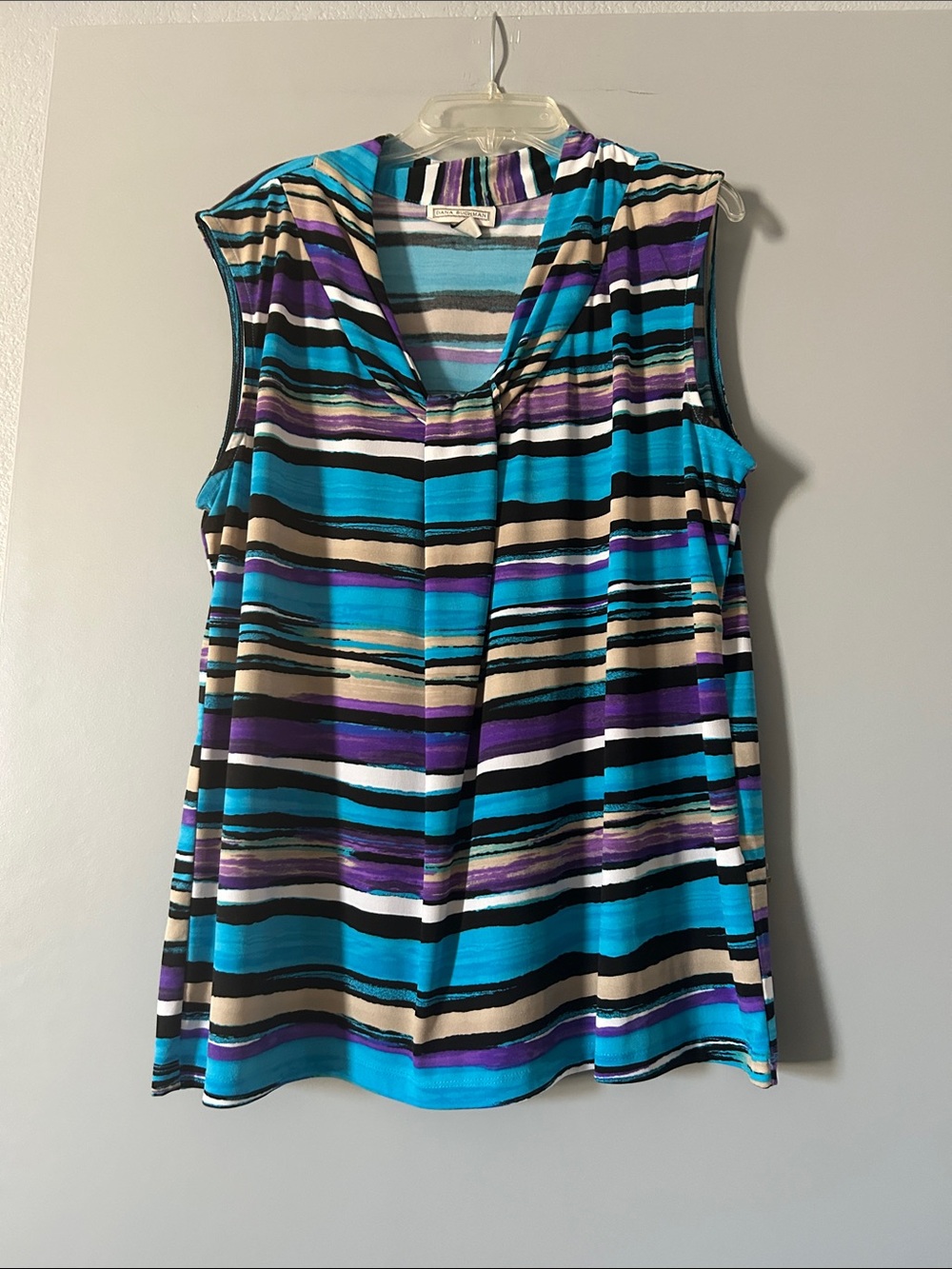 Dana Buchman Sleeveless Striped V-Neck Tank - Teal, Purple & Black